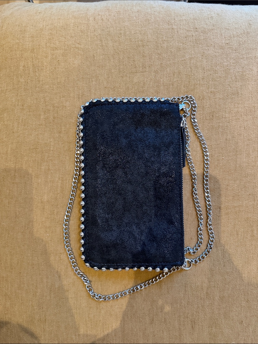 Zara Black Suede Crossbody with Silver Chain Trim